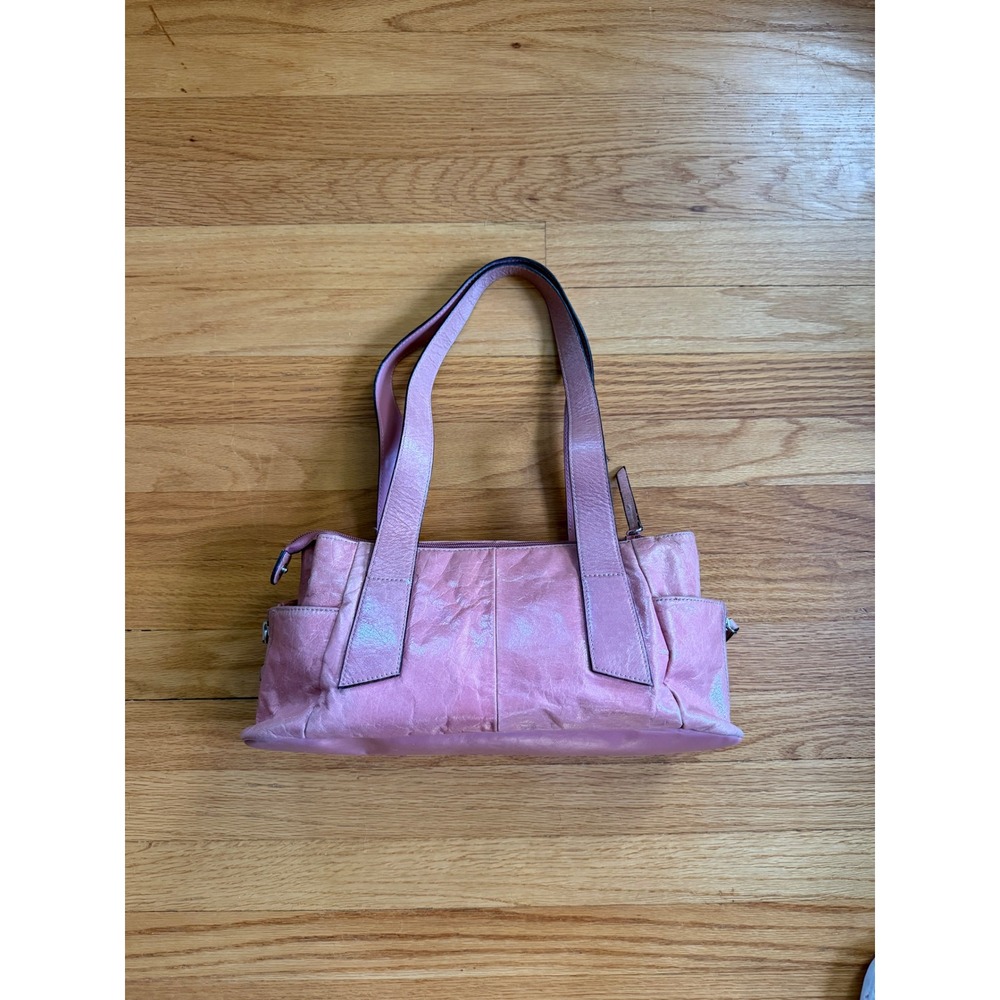 Y2K Pink Genuine Leather Buckle Shoulder Bag Zip Top Satchel